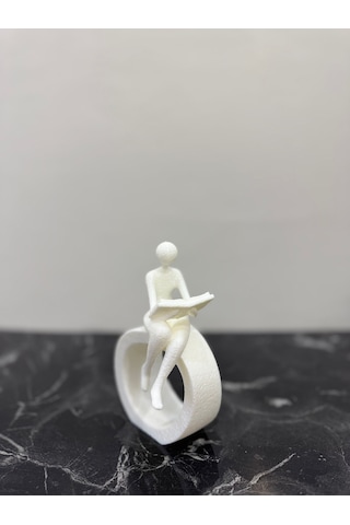 Kitap Okuyan Figür Biblo 15 Cm Beyaz Minimalist Kitaplık Dekoru