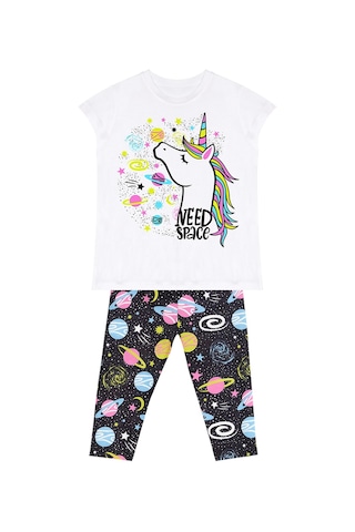 Denokids Mshb&g Uzayda Unicorn Kız Çocuk T-shirt Tayt Takım Çok Renkli