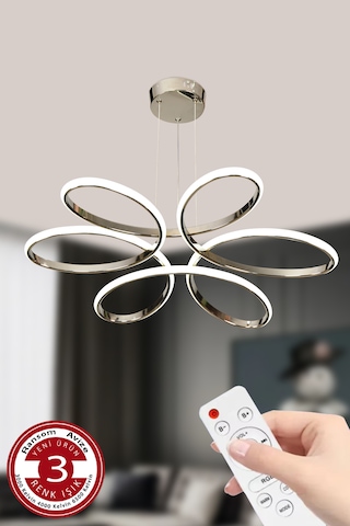 Ransom 3 Renk Kumandalı Büyük Salon & Oda Avizesi Topsuz Papatya Krom