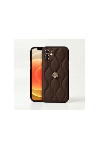 Apple İphone 11 Uyumlu Kılıf Zebana Camellia Deri Kılıf Kahverengi