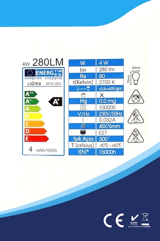 G45 Rustik Led Sarı Top Ampul E27