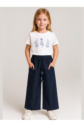 Kız Çocuk T-shirt Pantolonlu Takım-16071 Beyaz