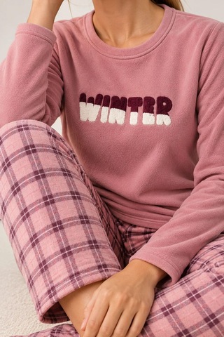 Gd Goldoremi Kadın Ekose Desen Likralı Termal Rahat Kumaş Gül Uzun Kollu Pijama Takımı GÜL KURUSU