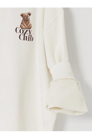 LC Waikiki Lcw Kids Ekru Baskılı Kız Çocuk Kalın Sweatshirt