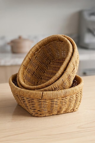 Digithome Oval Rattan 3'lü Organizer Sepet-thn76468 Kahverengi