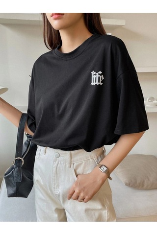 Flood Of Style Kadın Siyah Life Attıtucle Baskılı Oversize Bisiklet Yaka Tshirt
