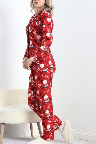 Shemard Düğmeli Süet Pijama Takımı Kırmızıbeyaz - 6486.1902. 75 Çok Renkli