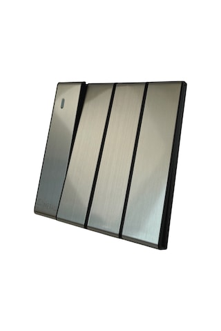 MERALLI INOX 4'lü vavien anahtar, hakiki fırçalanmış paslanmaz çelik, çerçevesiz 86×86 Modüler kasa dahil