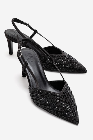 Luvishoes Elodıe Siyah Siyah Taşlı Kadın İnce Topuklu Abiye Ayakkabı