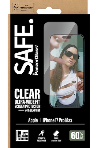 Safe. By Panzerglass Apple Uyumlu iPhone 17 Pro Max Ultra-wide Fit Siyah Çerçeveli Ekran Koruyucu - Çerçeve Aparatlı
