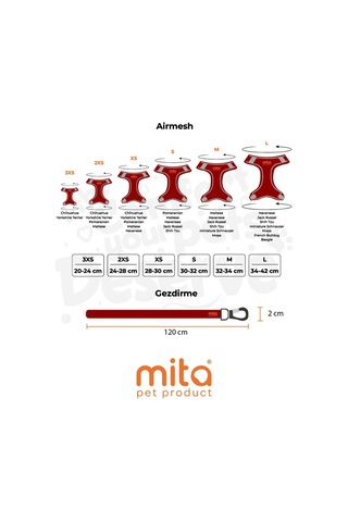 Mita Air Mesh Kedi Köpek Göğüs Tasması Çift Reflektörlü, Terletmeyen Kırmızı