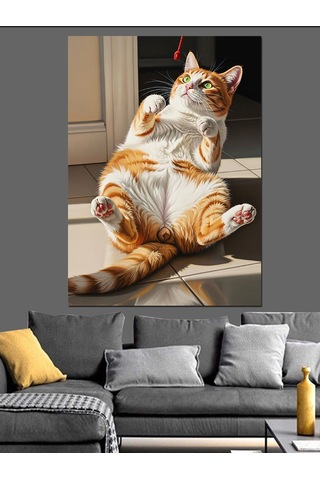 Güneşlenen Komik Ve Şişman Kedi Dekoratif Kanvas - Mdf Ahşap Tablo