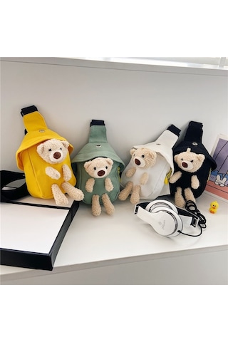 Çocuk Haberci Çantası Sevimli Ayı Göğüs Çantası Erkek Ve Kız Mini Kanvas Çanta Sarı