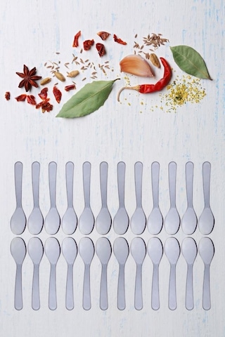 Flora 24 Lü Baharat Kaşığı Seti Plastik, Tuz Şeker Karabiber Kakao Kahve Kekik Kaşığı 24 Lü Set Şeffaf