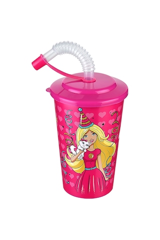 Barbie Kapaklı Pipetli Bardak 400 Ml