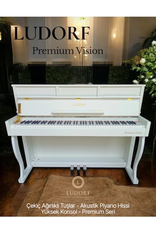 Piyano Ludorf Premium Vision Yüksek Konsol 88 Tuşlu Çekiç Aksiyon Dijital Konsol Piyano Kahverengi