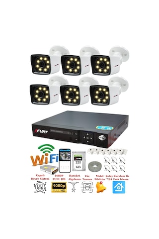 Fury 6 Kamera 5mp Lens 1080p 2mp Color Görüntü 8 Warm Led Gece Görüş Fullhd Güvenlik Kamera Sistemi 5525w 320gb