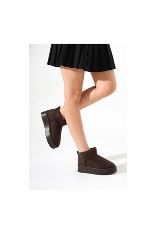 Kalın Poli Taban İçi Kürklü Süet Görünümlü Kadın Kahve Bot Tbmhh005 Kahve