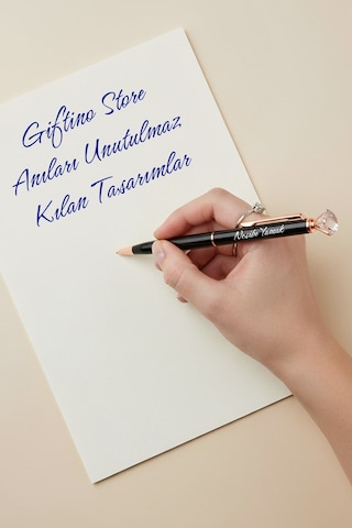 Kişiye Özel İsim Baskılı Elmas Taşlı Siyah Tükenmez Kalem Tektaş Pırlanta Kalem Prenses Kalem Mavi