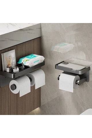 Ruicoo Dayanıklı Alüminyum Tuvalet Kağıdı Askısı - 10 Kg Taşıma Kapasiteli Gri