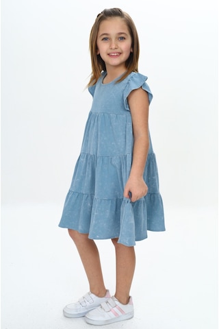 Toontoy Kız Çocuk Yıkamalı Elbise Mavi