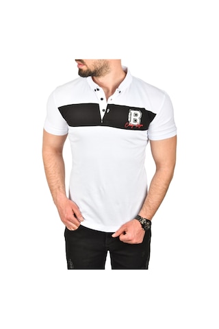 Deepsea Erkek Beyaz Slim Fit Nefes Alan Pamuklu Kumaş Dar Kesim Kıvrılmaz Yaka Polo Yaka Tişört 2503019 Beyaz