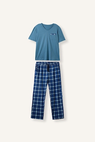 Defacto New Regular Fıt Kısa Kollu Üst Ekose Alt 2li Pijama Takımı H7441ax26aube485 Mavi-be485