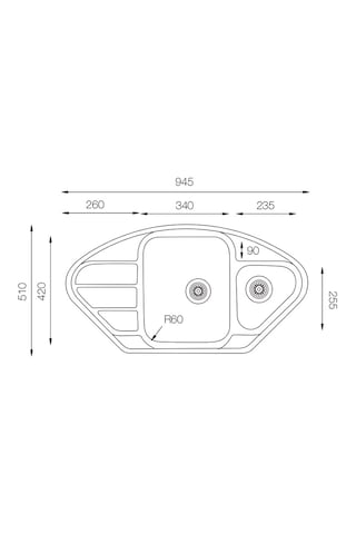 Ukinox Lotus LT915 Modeli 1.5 Gözlü Köşe Paslanmaz Çelik Dekorlu Eviye
