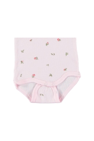 Çiçek Baskılı %100 Pamuklu Kız Bebek Zıbın Body Pembe