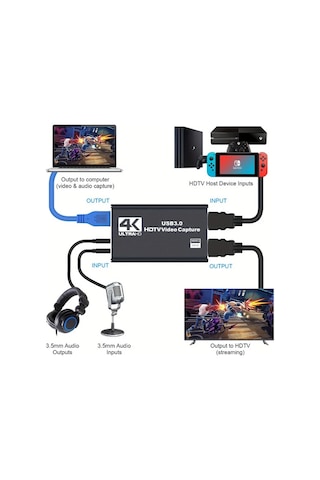 Boatshop1 Balabaxer 4k Hdtv Video Yakalama Kartı Hd Tv Kablosu İle 1080p 60fps Usb 3 Tak Çalıştır