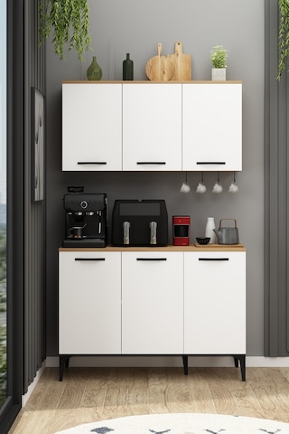 İva Kahve Köşesi Fırınlı Airfry Dolabı Takımı Askılı Çok Amaçlı Erzak Dolabı Sepet-beyaz Sepet-beyaz