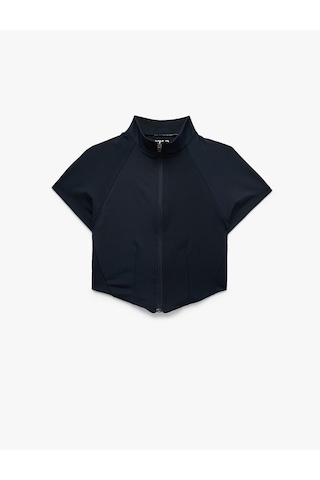 Koton Slim Fit Dik Yaka Reglan Kollu Fermuarlı Spor Tişört Lacivert 7wak10100nk
