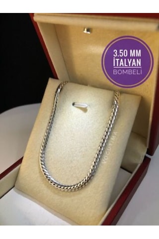 3.5mm İtalyan Bombeli Zincir 925 Gümüş Işıklı Kutuda Sevgiliye Eşe Babaya Hediye Kolye