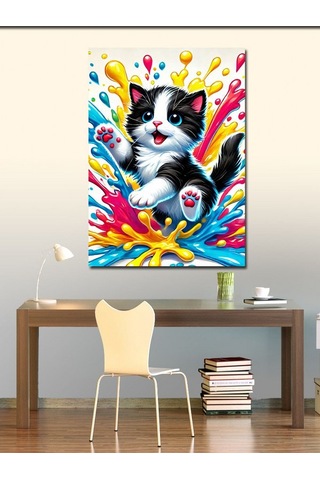 Kanvas Tablo Renkli Kedi Pati Çizimi 50cmx70cm