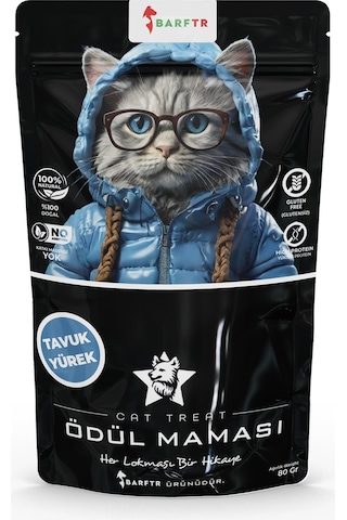 Barftr Kediler İçin Tavuk Yürek Atıştırmalık Ödül Maması 80 G