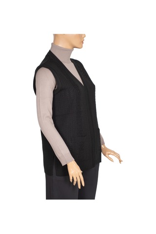 Hesna Kadın Karen Triko Cepli Boncuklu Siyah Yelek Siyah