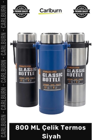Termos Paslanmaz Sızdırmaz Dayanıklı Sıcak Soğuk Outdoor Matara Şık 800 Ml Çelik Termos Siyah Çok Renkli