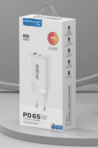 Ilkeshop Konfulon C99q 65w Pd Destekli Type-c Ve Usb Çift Çıkışlı Hızlı Şarj Adaptörü - Beyaz