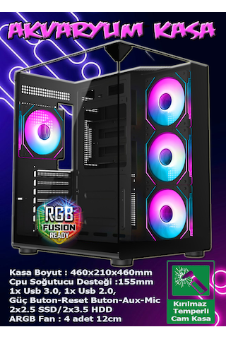 Warbox Lucifer i5-4570S 32 GB 256 GB + 250 GB HDD RX580 8 GB 24"Masaüstü Oyuncu Bilgisayarı