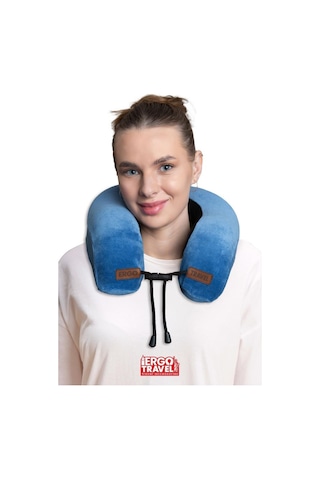 Lux Ortopedik Seyahat Yastığı Visco Boyun Destekli Seyahat Yastığı - Mavi Ergo Travel