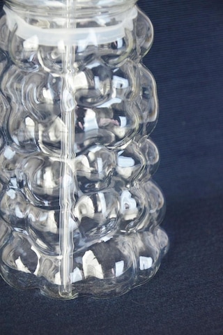 Mien Üzüm Desen Bubble Borosilikat Cam Pipetli Bardak 1 Litre Şefaf