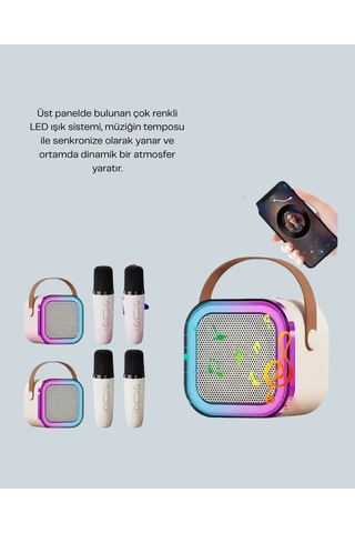 Kablosuz - 528 - Karaoke Hoparlör Çift Mikrofon Ve - Flzdgnkr - Led Işıklı