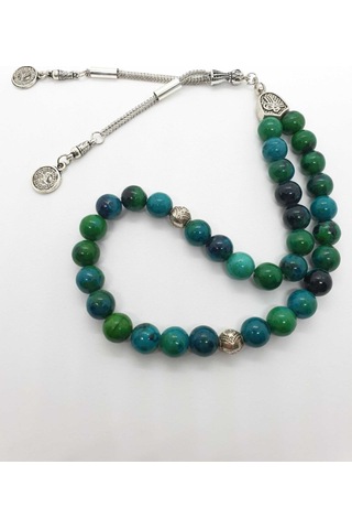 Sertifikalı Krizokol Doğal Taş Tesbih 8 Mm Yeşil Damarlı