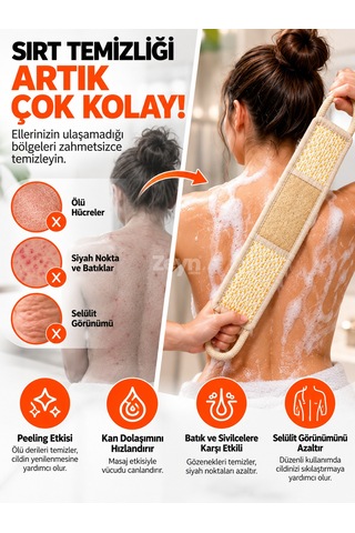 Hanex Doğal Kabak Lifi Sırt Kesesi Uzun Çift Saplı Banyo Duş Kesesi, Peeling Vücut Temizleme Lifi