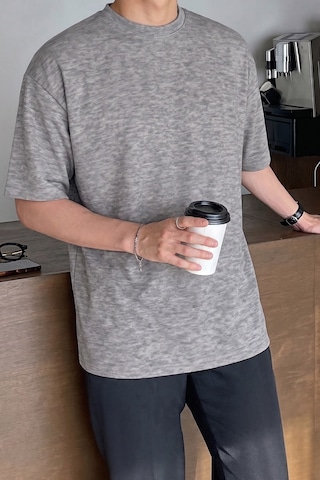 Genius Store Erkek Oversize Tişört Pamuk Kumaş Bisiklet Yaka Rahat Kalıp T-shirt Gri Melanj