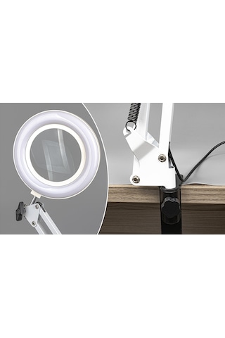 Akrobat Hareketli, 3 Diopter, Büyüteçli Led Işıklı Masa Çalışma Lambası, Mengeneli, Katlanabilir,