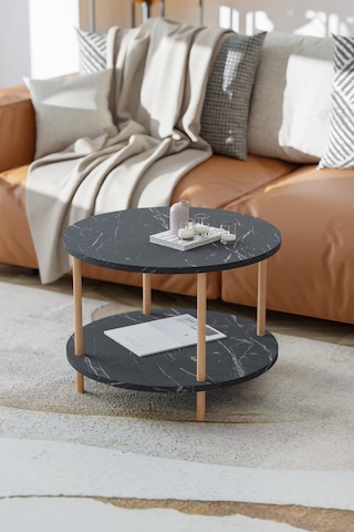 Yuvarlak Orta Sehpa Gazetelik Ahşap Ayaklı Sehpa -siyah