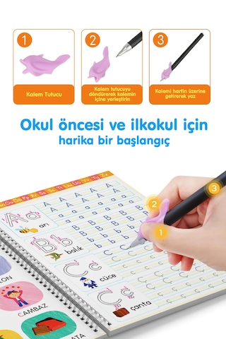 Alfabe Yazı Kitabı Sihirli Uçan Kalemli Oluklu (Kabartmalı) Yazmayı Kolayca Öğreten Kitap Dikkat Atölyesi Yayınları
