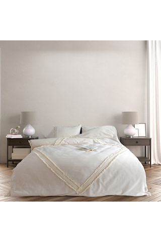 Dnc Home Tekstil Ndchome Ham Keten Baklava Desen Ponponlu Çift Kişilik Nevresim Takımı