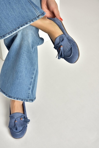 Fox Shoes Y996271002 Mavi Süet Püskül Detaylı Kadın Babet Mavi